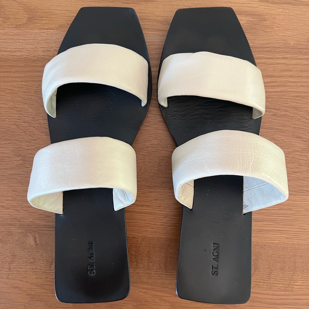 St. Agni Cream and Black Minimalist Sandals